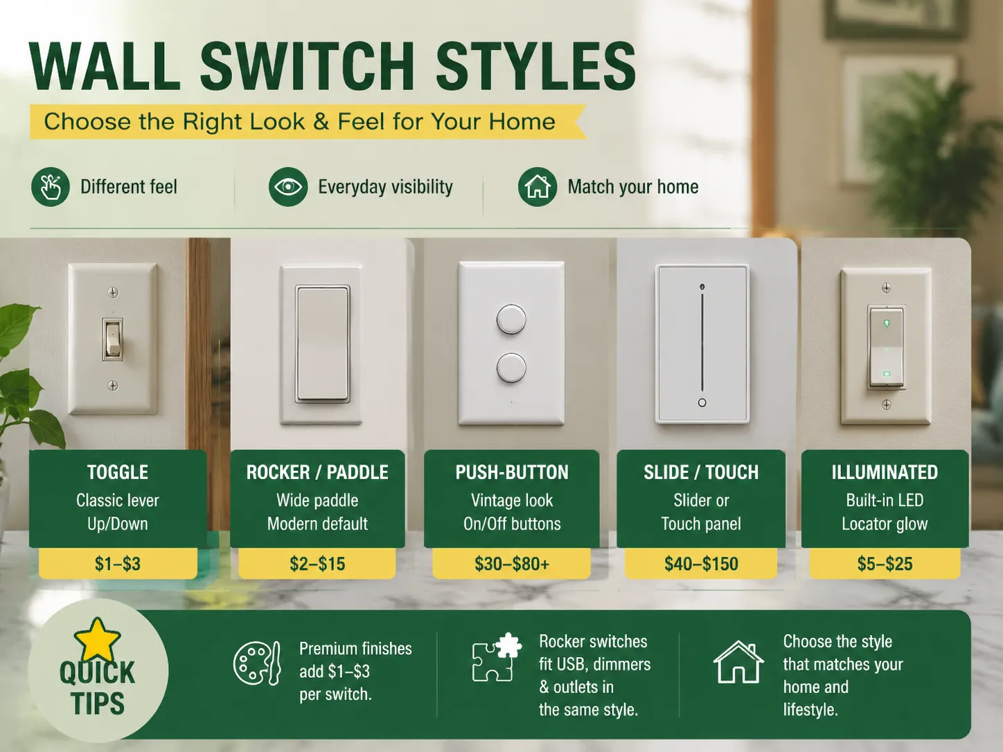 Switch Styles Toggle, Rocker, Push-Button Touch